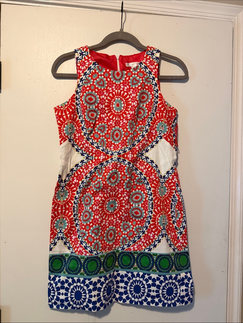 London Times Red Multi-Color Printed Midi Dress